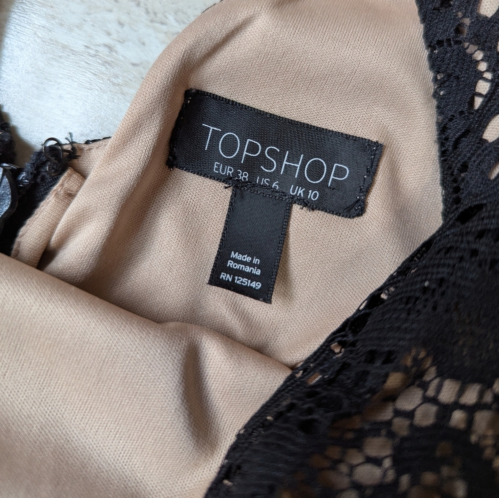 Topshop Black Nude Lace Mini Dress Size 6 - Picture 5 of 8